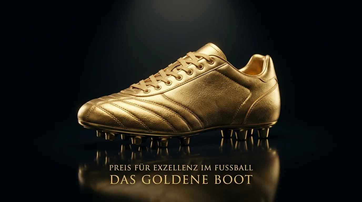 Ein goldener Fußballschuh als Trophäen-Symbol vor dunklem Hintergrund