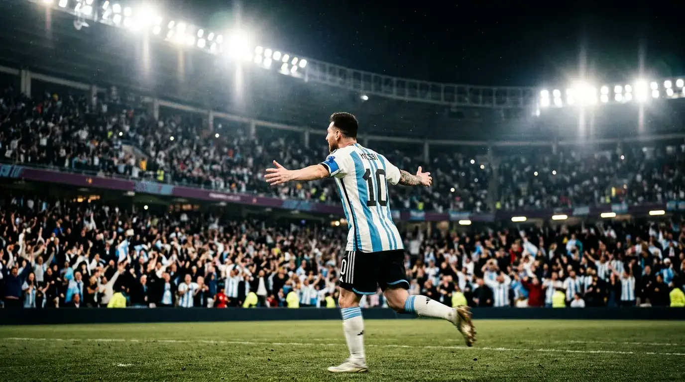 Lionel Messi feiert seinen rekordbrechenden WM-Treffer im Stadion